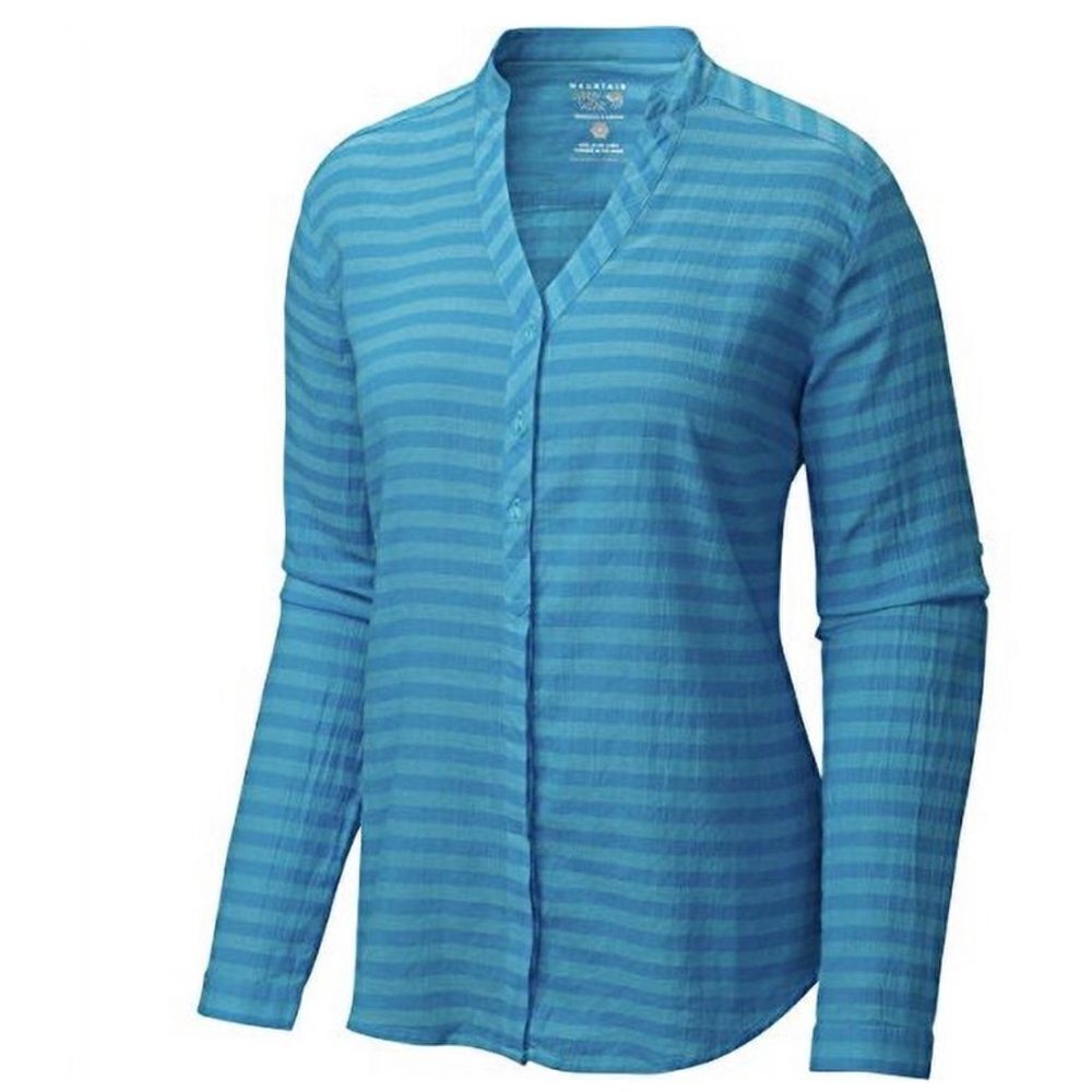 Mountain Hardwear shades of blue striped DaraLake Gauze Long Sleeve Shirt Size 8